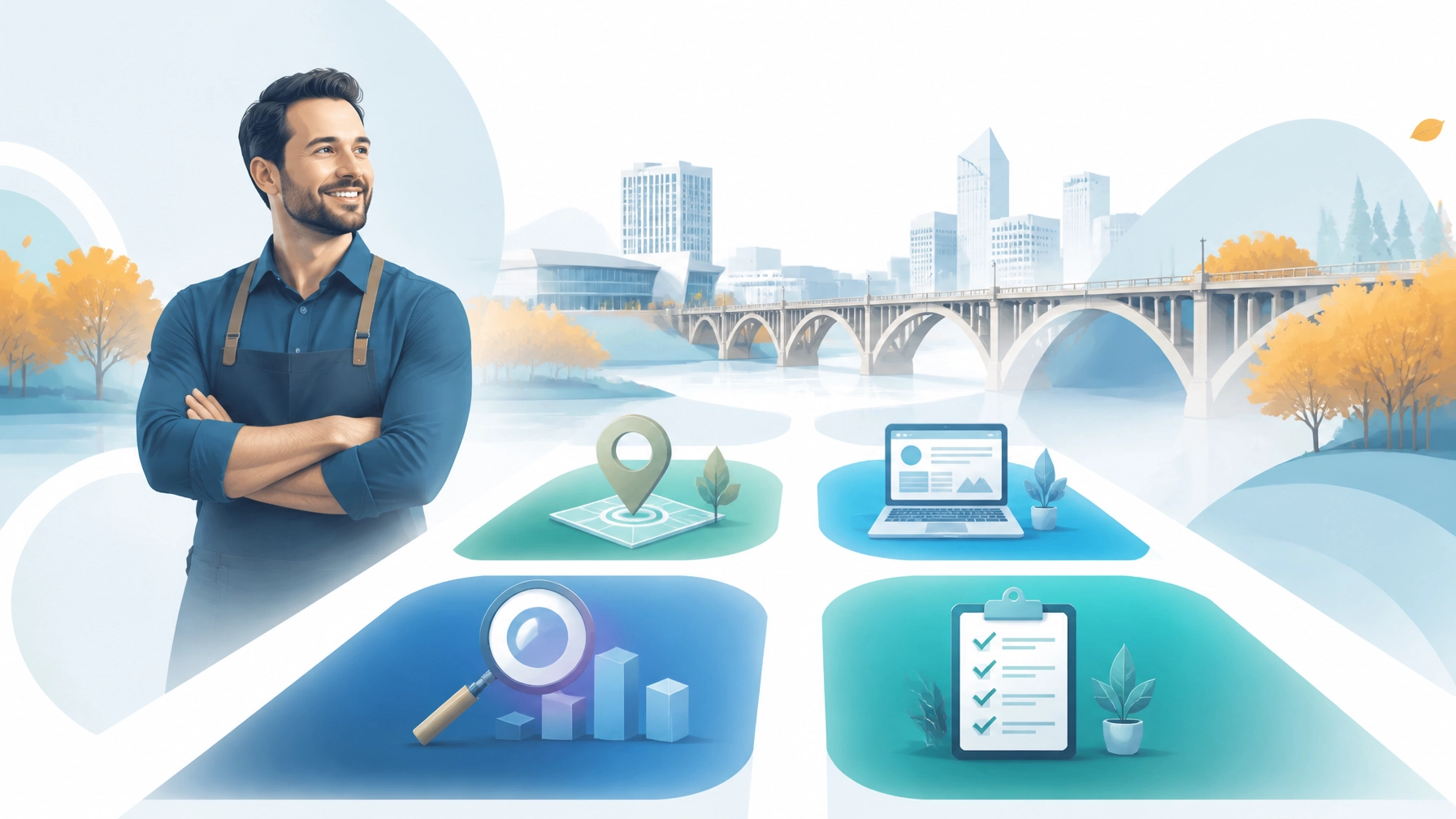 Simple marketing system illustration for Saskatoon service businesses turning local searches into booked jobs