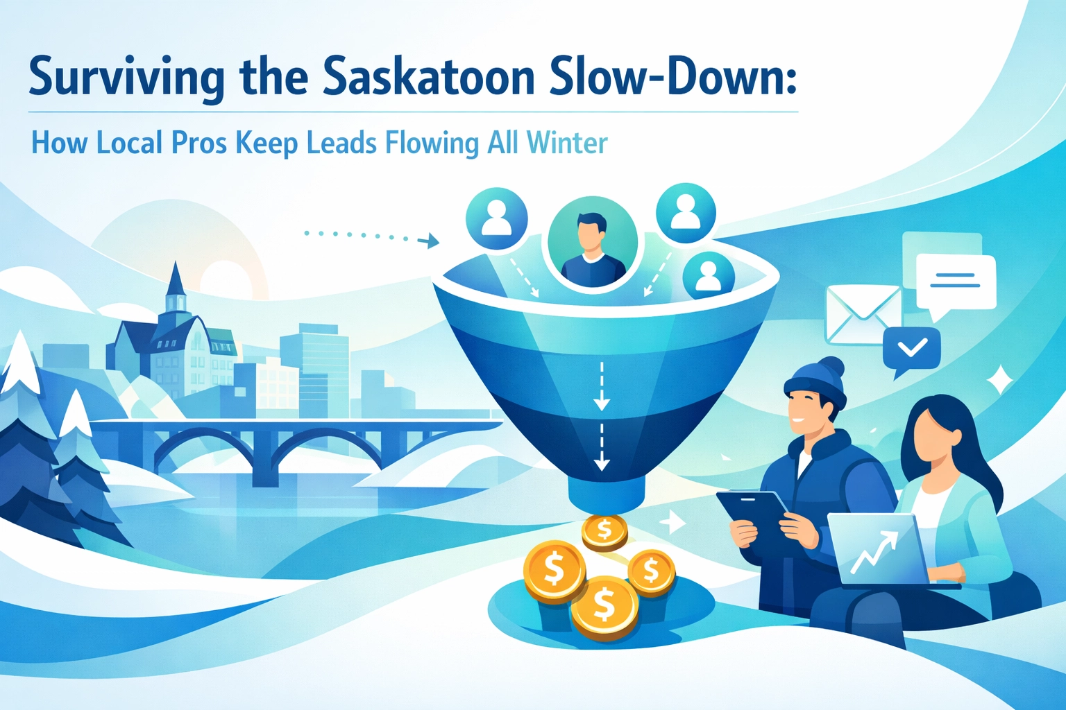 Saskatoon business keeping leads flowing through the winter slow down local marketing illustration